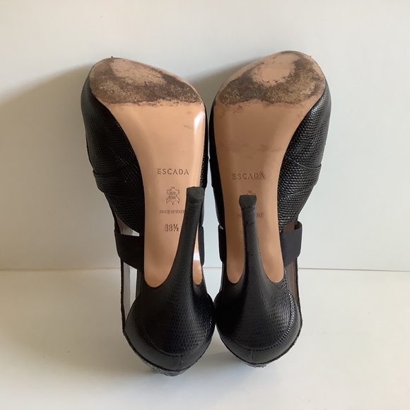 Escada Black Leather Peep-Toe Stiletto Heels, Beautiful EUC! Size 38.5 - Picture 6 of 11